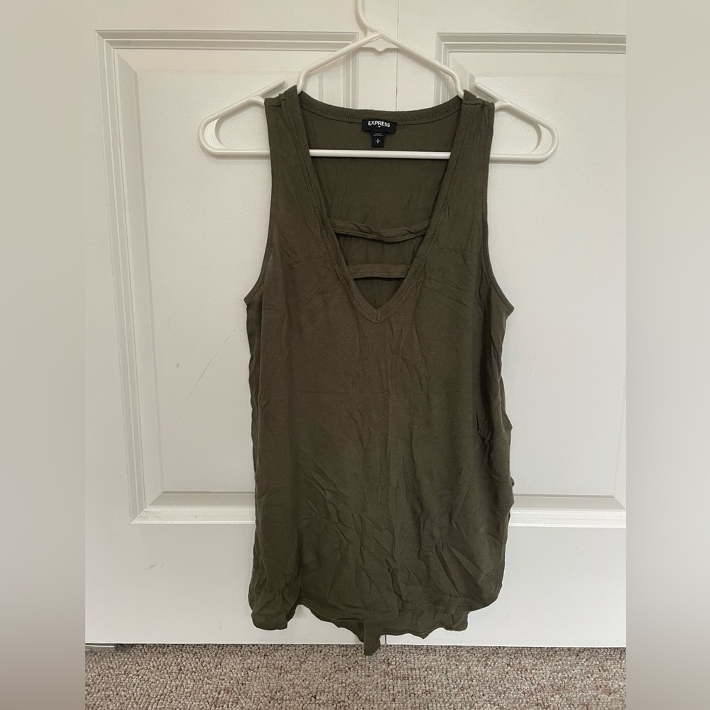Express Women's Size Small Dark Green Tank with Neck Cut-out